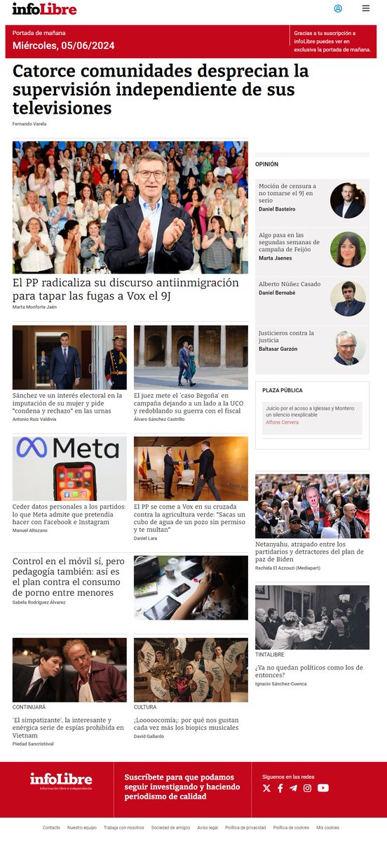 ¡Buenos días! Ya podéis entrar en nuestra web, infolibre.es, y leer nuestros temas del día 🌞