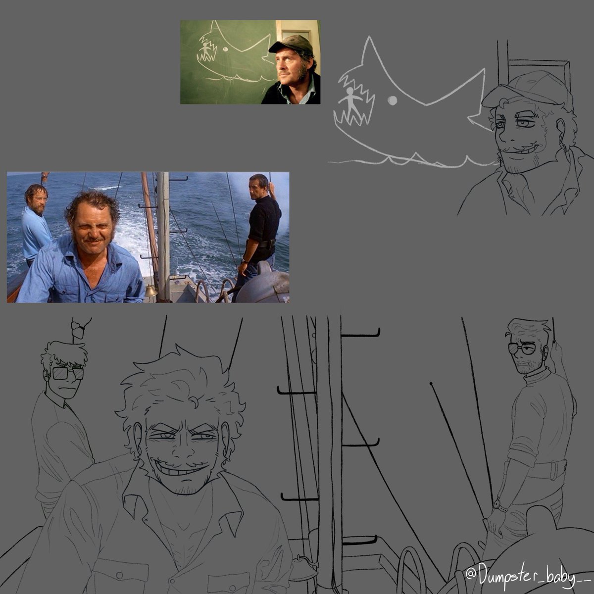 <a href="/SkooturMkDootur/">Skootur MkDootlur</a> boy do I have a late surprise for you. As a fellow Jaws enthusiast and chucklers enjoyer,, your au has dug its way into my brain. Very exciting to draw two of my favorite interests together