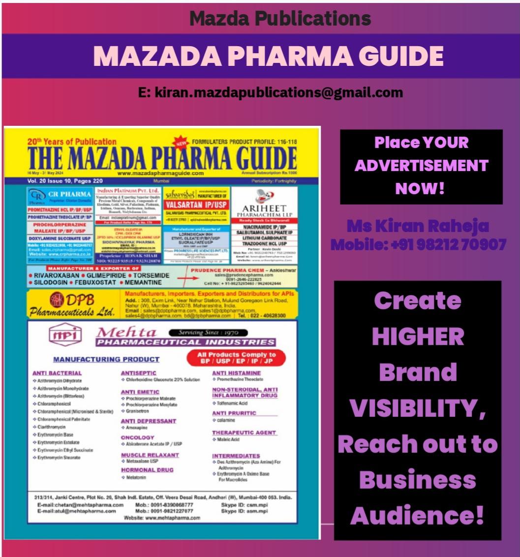 Kiran Raheja (@kiranraheja1) on Twitter photo #supplychain
Mazda Pharma Guide is now in its 20th Successive Year and other than Subscribers it reaches out to Creme Industry people through Pharma and other Pharma related Exhibitions accross India.
Advertise and Reach out to Creme Audience
E: kiran.mazdapublications@gmail.com #supplychain
Mazda Pharma Guide is now in its 20th Successive Year and other than Subscribers it reaches out to Creme Industry people through Pharma and other Pharma related Exhibitions accross India.
Advertise and Reach out to Creme Audience
E: kiran.mazdapublications@gmail.com