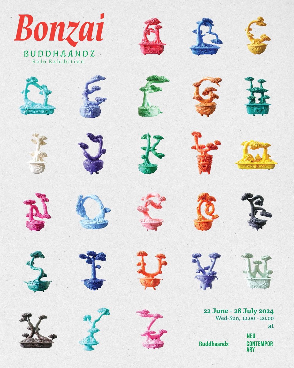" Bonzai "
Buddhaandz Solo Exhibition <a href="/buddhaandz/">Buddhaandz</a> 

at Neu Contemporary 
22 June - 28 July 2024
Wed-Sun, 12.00-20.00
(Or by appointment)

บอนไซ การนำธรรมชาติที่ยิ่งใหญ่มาย่อส่วนอยู่ในกระถางเล็กๆ มนุษย์เรามีธรรมชาติอยู่ในตัวและต่างเติบโตแตกต่างกันออกไปในกระถางคนละแบบ