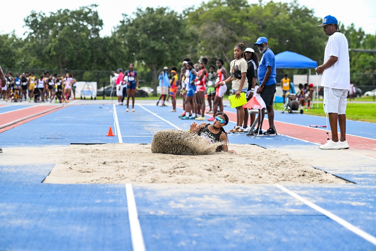 Our 7th grader, Ana Echevarria, jumped 5.25 meters (17 feet 2.75 inches) in the long jump to improve her PR of 5.20m. With that jump, she secured 2nd @ AAU Districts.

She is also one of the top Middle School triple jumpers in the state with a 4th place finish from MS States!