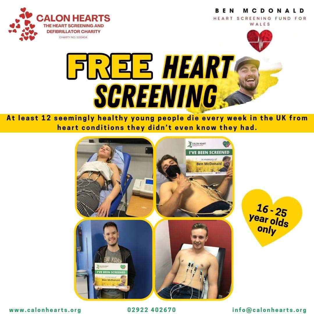 Calon Hearts are offering FREE heart screening for 16-25 year olds ♥️⬇️

calonhearts.org/free-heart-scr…