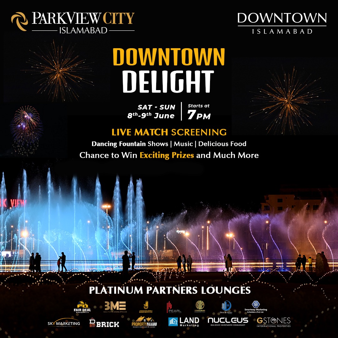 𝐏𝐚𝐫𝐤𝐕𝐢𝐞𝐰 𝐂𝐢𝐭𝐲 𝐩𝐫𝐞𝐬𝐞𝐧𝐭𝐬 𝐃𝐨𝐰𝐧𝐭𝐨𝐰𝐧 𝐃𝐞𝐥𝐢𝐠𝐡𝐭!
Watch ICC T20 matches on a big screen, and enjoy dancing fountain shows, live music, delicious food, a chance to win exciting prizes, and much more!

#ICCT20 #WorldCup2024 #DowntownIslamabad #ParkViewCity