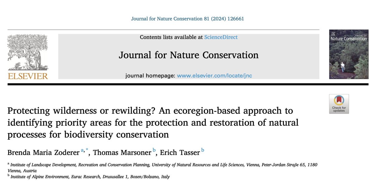 Brenda Zoderer (@brendazoderer) on Twitter photo New paper on the identification of priority areas for #wildernessprotection & #rewilding to meet #biodiversity targets of #EUBiodiversityStrategy 2030
<a href="/ILEN_BOKU/">BOKU_ILEN @BOKU_ILEN@wien.rocks</a> <a href="/BOKUvienna/">BOKU University</a> with amazing Erich Tasser & Thomas Marsoner <a href="/EuracAlpine/">Alpine Environment - Eurac Research</a> 👇
sciencedirect.com/science/articl… New paper on the identification of priority areas for #wildernessprotection & #rewilding to meet #biodiversity targets of #EUBiodiversityStrategy 2030
<a href="/ILEN_BOKU/">BOKU_ILEN @BOKU_ILEN@wien.rocks</a> <a href="/BOKUvienna/">BOKU University</a> with amazing Erich Tasser & Thomas Marsoner <a href="/EuracAlpine/">Alpine Environment - Eurac Research</a> 👇
sciencedirect.com/science/articl…
