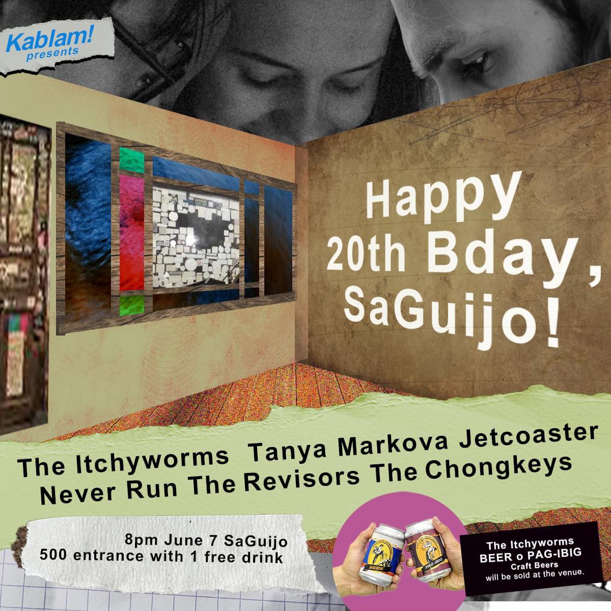 Hey folks! 

Kicking it off with Saguijo’s 20th anniv show ✨

We’re joining the fun bunch of The Revisors The chongkeys @NeverRunPH <a href="/tanyamarkova/">Tanya Markova</a> and <a href="/theitchyworms/">The Itchyworms</a> 

The Itchyworms’ Beer o Pag-ibig craft beers would also be available at the venue 🍻
See you there! 🎢