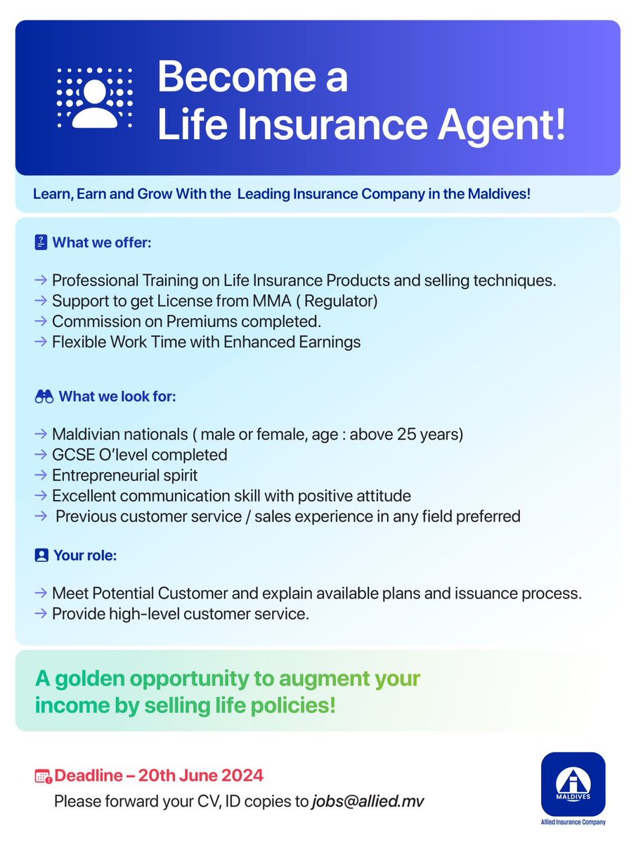 alliedmv's tweet photo. Learn, Earn and Grow with us! Become a Life Insurance Agent. More details👇 https://t.co/umLgbbuHBT