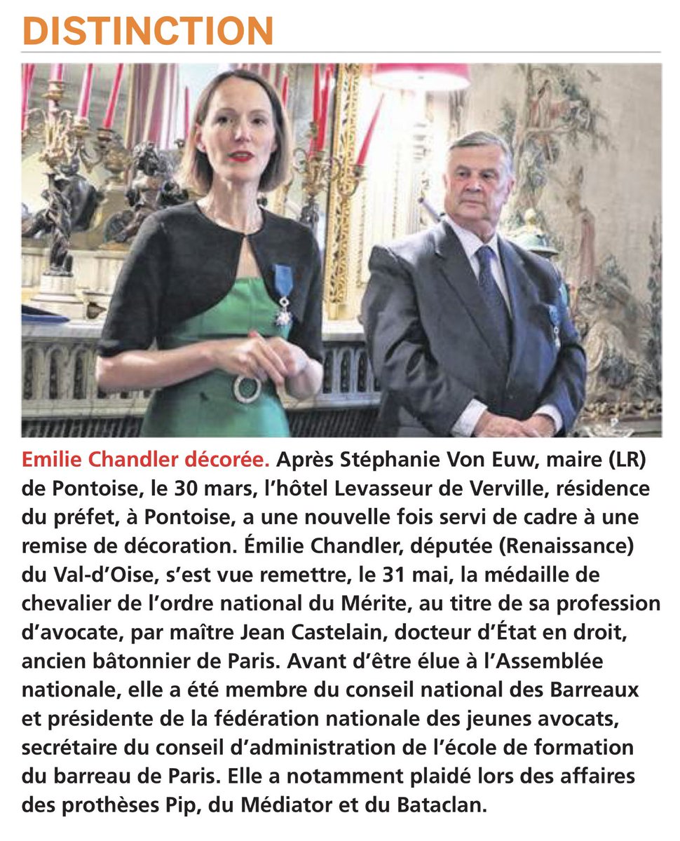 PKuchly57's tweet photo. Très fier de mon amie @EmilieChandler, Députée #madein95, qui s’est vu remettre la médaille de Chevallier de l’Ordre du Mérite. 
Bravo Émilie pour cette distinction méritée. https://t.co/vTUvVV6OIH