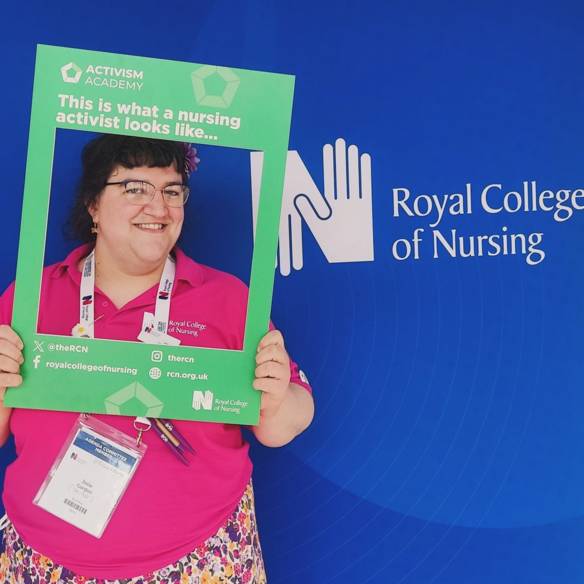 Good morning #RCN24! Hope you're ready for another day of debate, nursing activism and fun 💜

I love meeting people from Twitter - if you see me around Congress, please come and say hi! (I won't always have this frame around my face but I will be in pink.)