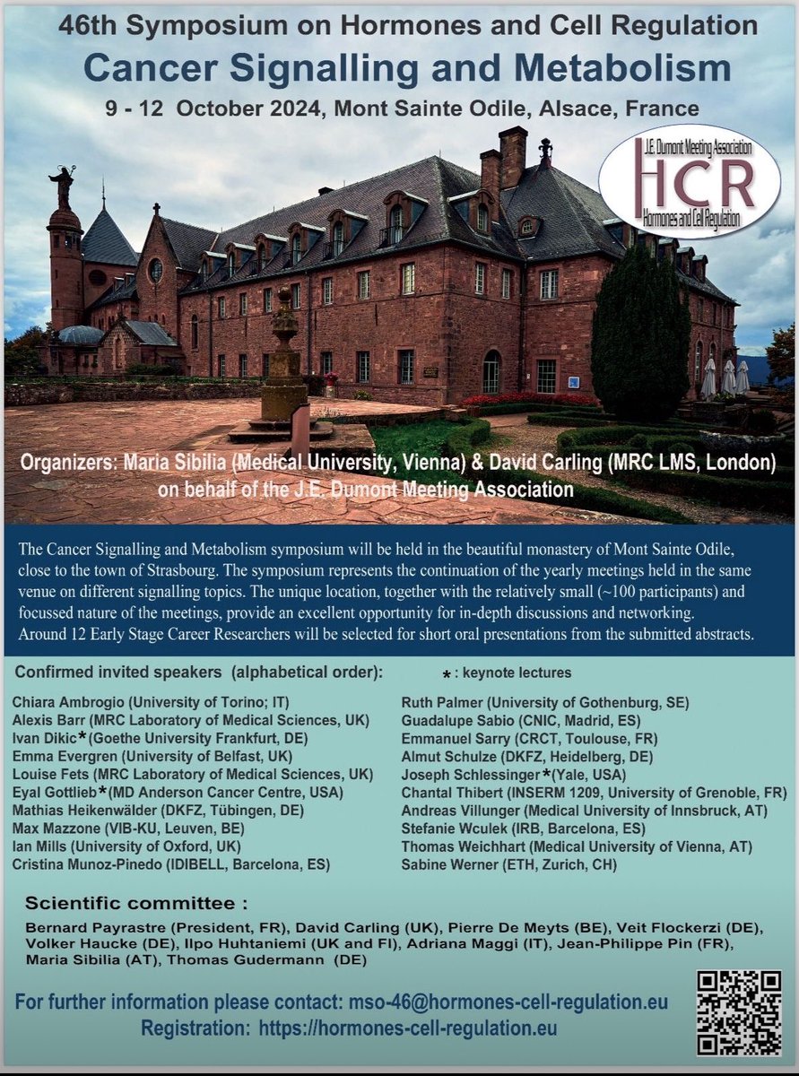 Join us at this exciting meeting on Cancer signaling and metabolism! Outstanding speakers and ample time to interact with them. 💪The meeting is small, just for max 70 participants and located in a great place. 🔝Register here before the meeting is full! 👉hormones-cell-regulation.eu