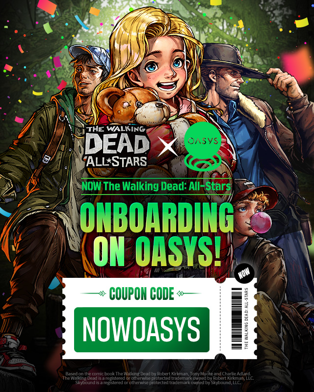 TWDAllStars's tweet photo. Now The Walking Dead: All-Stars onboarding on Oasys (@oasys_games)!
Explore XPLA Verses in the world of Oasys!🎉

Grab your coupon and get ready to dive into the Walker Apocalypse!🧟‍♂️
🎟 NOWOASYS
🎁Normal Recruit Ticket x50
⏲EXP: ~6/30 07:59 (PDT)

🎮 Play now :  https://t.co/NyQywxl7RZ

#TheWalkingDead #TWD #TWDAS #Event #Coupon