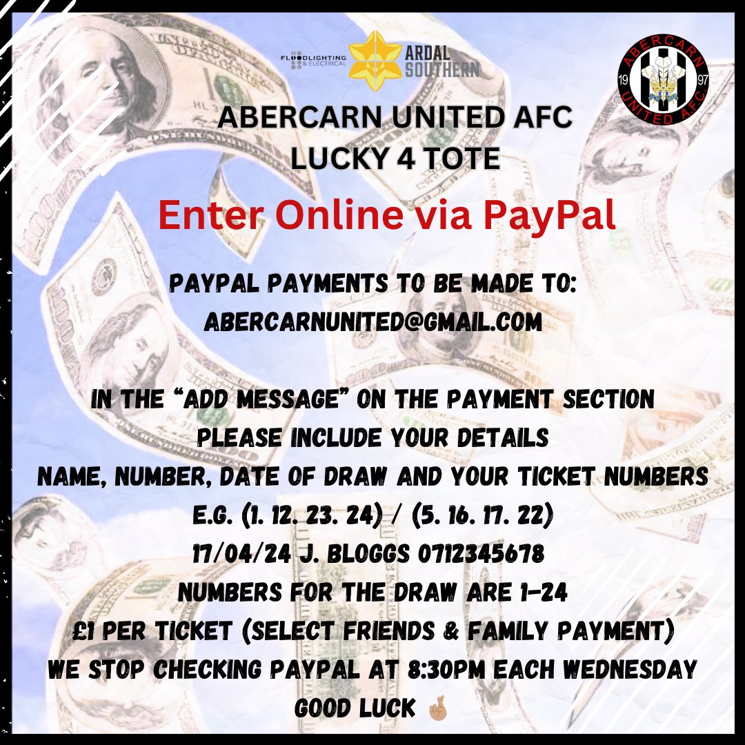 AbercarnUnited's tweet photo. π· π§πππ¦ πͺππππ¦ ππ¨πππ¬ π° π§π’π§π π·
π¨π· Β£13,527 π¨π·
βοΈπ· Tonight! Wed 5th June π·
βοΈπ· Tickets Β£1 π·
βοΈπ· Play online via PayPal π·
βοΈπ· 830pm cut off. 9pm Draw (Live at The Crown) π·
#WeeklyTote
#AUFC
π€π€π€ https://t.co/0Hy2ccIGyh