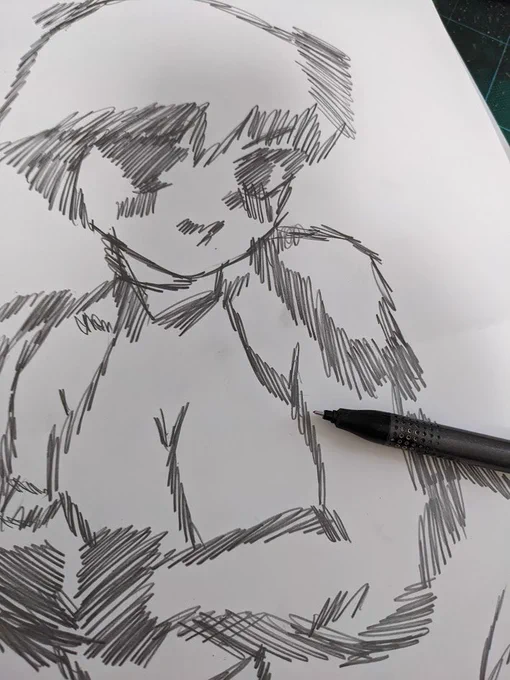 #ジャパンコミックエキスポ のとき会場でご依頼いただいたコミッションの制作過程です。おなじみ新キャラの六道美久・カラー・バストショットです。リクエストありがとうございます!①ラフを描きます②ラフ画を仕上げます③裏からシャーペンで塗りつぶします④色紙にあててボールペンでなぞります 