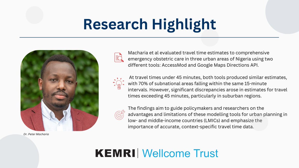 KEMRI-Wellcome Trust (@kemri_wellcome) on Twitter photo 📚This week’s #Researchhighlight: Measuring geographic access to emergency obstetric care: a comparison of travel time estimates modelled using Google Maps Directions API and AccessMod in three Nigerian conurbations
See summary and read more👇
geospatialhealth.net/gh/article/vie…
<a href="/Pete_M_M/">Pete Macharia</a> 📚This week’s #Researchhighlight: Measuring geographic access to emergency obstetric care: a comparison of travel time estimates modelled using Google Maps Directions API and AccessMod in three Nigerian conurbations
See summary and read more👇
geospatialhealth.net/gh/article/vie…
<a href="/Pete_M_M/">Pete Macharia</a>