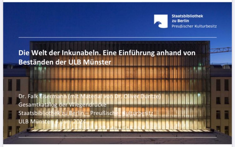 musicaesacrae's tweet photo. Gestern war es endlich soweit:
Dr. Falk Eisermann vom Gesamtkatalog der Wiegendrucke @stabiberlin war in meinem Projektseminar zu Gast und hat anhand von Beständen der @ulb_ms eine Einführung in die „Welt der Inkunabeln“ gegeben.
#MNFD https://t.co/PDOan8s6wO
