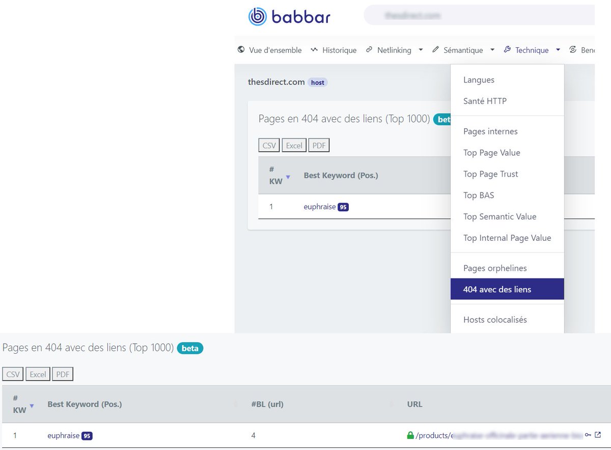 Doeurf's tweet photo. 💥 BOOM : @BabbarTech liste enfin les backlinks cassés avec une donnée très intéressante en plus, le meilleur mot clé positionné et sa position !
MERCI 😍 https://t.co/nFFugOot7C