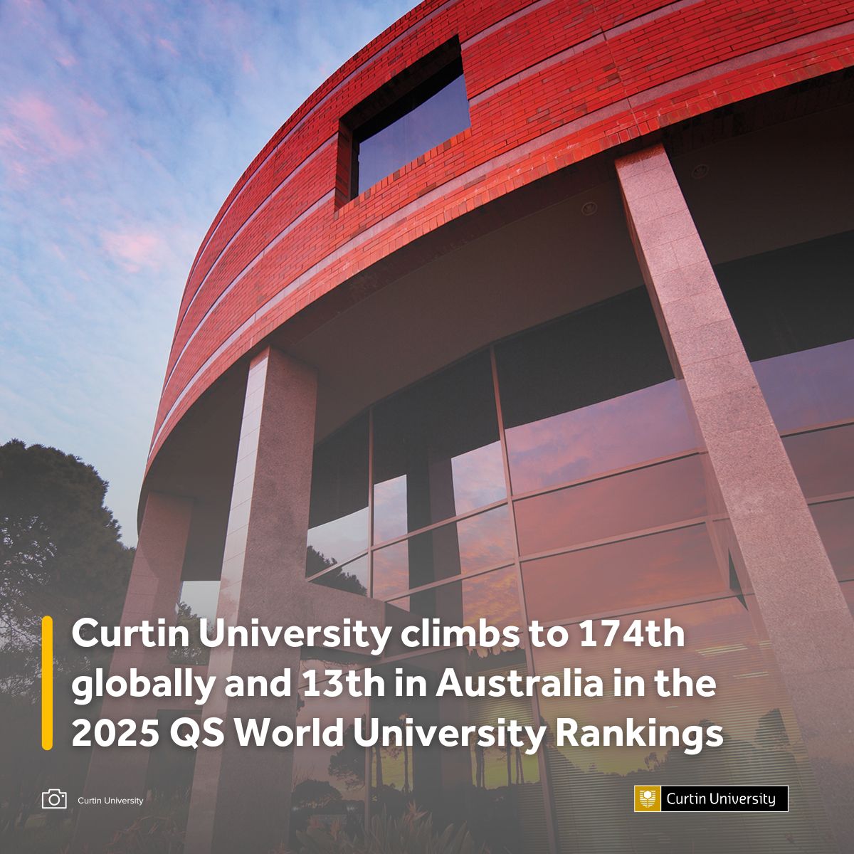 Curtin Media (@curtinmedia) on Twitter photo 🎉 We’re excited to share that <a href="/CurtinUni/">Curtin University</a> has hit a new high in the 2025 QS <a href="/worlduniranking/">QS World University Rankings</a> – climbing nine places to 174th in the world and 13th in Australia. Find out more. 👉 tinyurl.com/3r967ct4
#CurtinUniversity #QSWUR 🎉 We’re excited to share that <a href="/CurtinUni/">Curtin University</a> has hit a new high in the 2025 QS <a href="/worlduniranking/">QS World University Rankings</a> – climbing nine places to 174th in the world and 13th in Australia. Find out more. 👉 tinyurl.com/3r967ct4
#CurtinUniversity #QSWUR
