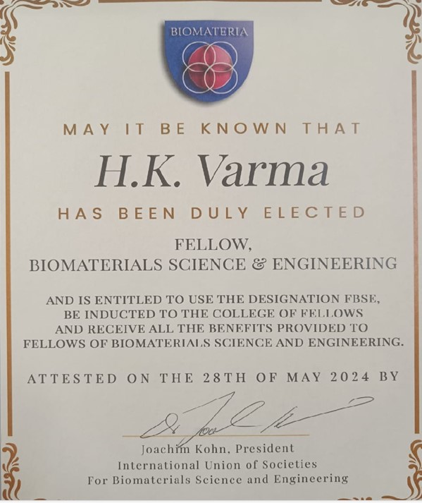 sctimst_tvm's tweet photo. Congratulations💐
Dr. Harikrishna Varma P.R., Head, BMT Wing, SCTIMST has been elected as Fellow of Biomaterials Science and Engineering (FBSE) in 2024 by the International Union of Societies For Biomaterials Science and Engineering (IUSBSE).  👏 https://t.co/qIm0eSuVIr