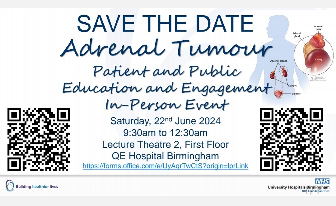 Miriam Pajarillo Asia 💙🇵đź‡đź‡¬đź‡§ (@miriamasia23) on Twitter photo Adrenal Tumour Patient and Public Education and Engagement IN-PERSON EVENT
22 June 2024 (Saturday)
Please SCAN the QR CODE to register.
See you there!
#AdrenalTumour <a href="/uhbtrust/">University Hospitals Birmingham</a>
<a href="/CryRonchi/">Cristina Ronchi</a> <a href="/AlePreteUoB/">Alessandro Prete</a> <a href="/Yasir_SElhassan/">Yasir Elhassan</a> Adrenal Tumour Patient and Public Education and Engagement IN-PERSON EVENT
22 June 2024 (Saturday)
Please SCAN the QR CODE to register.
See you there!
#AdrenalTumour <a href="/uhbtrust/">University Hospitals Birmingham</a>
<a href="/CryRonchi/">Cristina Ronchi</a> <a href="/AlePreteUoB/">Alessandro Prete</a> <a href="/Yasir_SElhassan/">Yasir Elhassan</a>