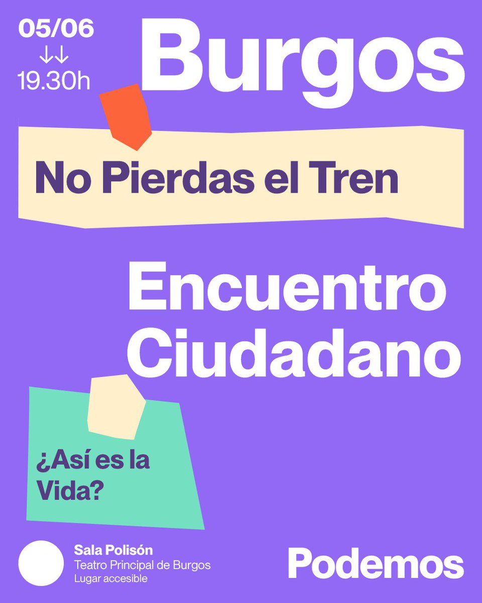 Garrasparri's tweet photo. A las 19:30h, estaremos en el Encuentro Ciudadano de Burgos, en la sala Polisón del Teatro Principal para hablar del Ferrocarril y otras propuestas que trasladaremos a Europa gracias a l@s representantes de Podemos ¡Te esperamos! #NoPierdasElTren
#TrenDirectoYa #Podemos https://t.co/22CmdW4mYd