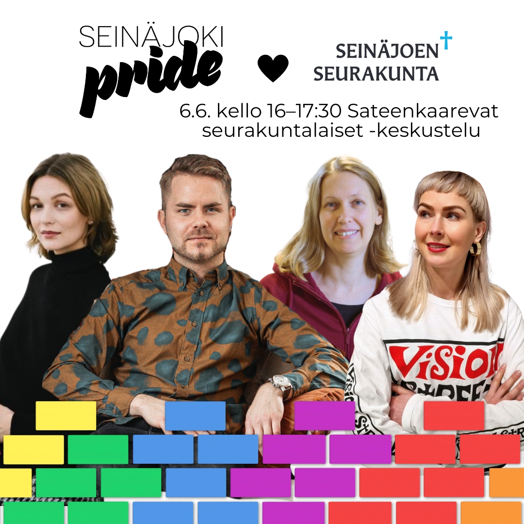 lsateenkaari's tweet photo. Seinäjoki Priden ohjelmassa on torstaina 6.6. kello 16 keskustelutilaisuus, jonka aiheena on sateenkaarevana seurakunnassa.

Aiheesta keskustelemaan saapuvat Milla Heinonen, Tanja Väliajo ja Patrick Tiainen. Tutustu keskustelijoihin Pomedian jutusta: https://t.co/cACf2n0hPc https://t.co/K1yMaJxsNg
