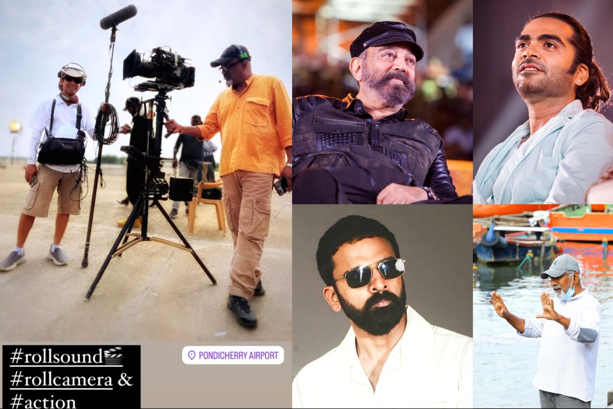 Shooting Update #ThugLife 🎬📢 Intense action scene involving #KamalHassan  #SilambarasanTR & #AshokSelven 😳🔥is being filmed at Pondicherry Airport 🚁 for the past 2 days.This will be the pre-climax of the film,with more than 100 junior artists participating💥 #ManiRatnam