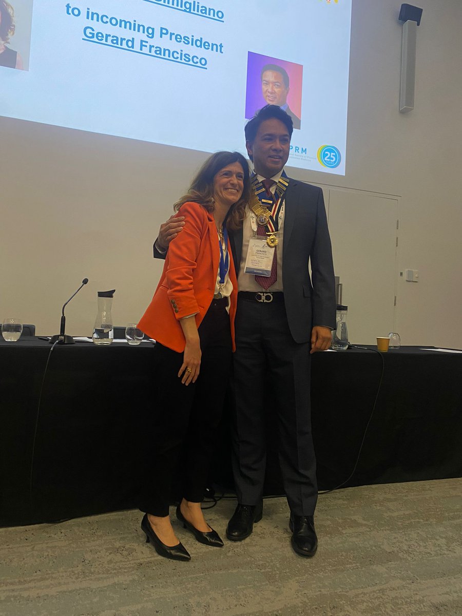 ISPRM's tweet photo. 🌏 Official presidential ISPRM handover: Gerard Francisco is the new ISPRM president, @francescagimi is the past president #ISPRM2024 https://t.co/XkkkThq901