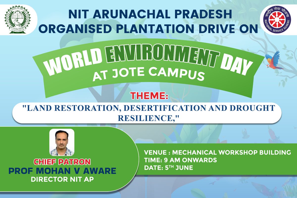 NssNitap's tweet photo. Plantation drive at NIT AP Jote campus with or respected Director Prof Mohan V Aware sir, Deans, HoDs and Staffs on 5th June 2024 . 
THEME: " Land restoration, desertification &amp; drought resilience" https://t.co/mFwN91MDZo