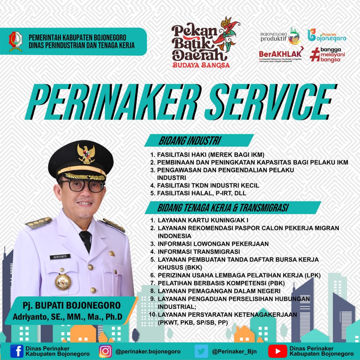 Bojonegorokarir's tweet photo. Klinik Pelayanan Dinas Perindustrian dan Tenaga Kerja Kabupaten Bojonegoro
Perizinan Bidang Industri (Fasilitasi HAKI Merek, Fasilitasi P-IRT, Fasilitasi Halal, Fasilitasi TKDN Industri Kecil)
Bidang Tenaga Kerja ( Teknik Pemasaran Digital Bersama Digital Marketer Bojonegoro https://t.co/vXkYdbIrcD