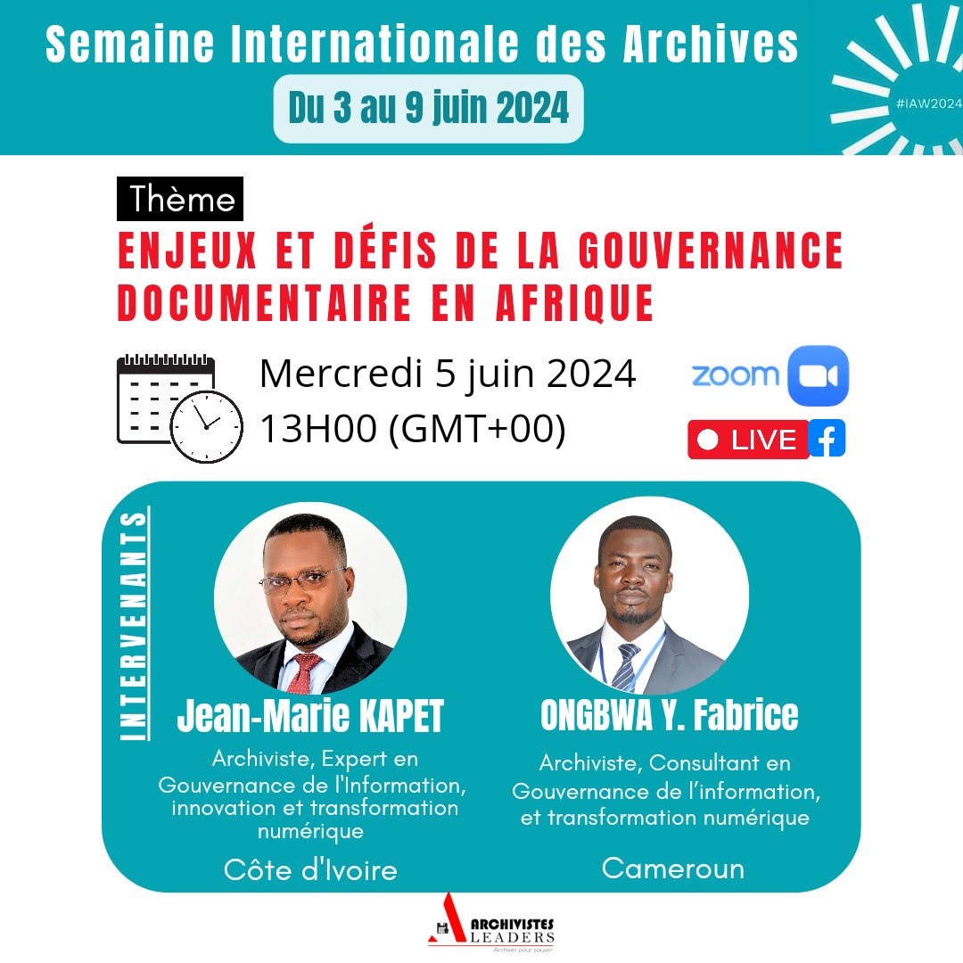 ArchivistesL's tweet photo. #Webinaire
𝐄𝐧𝐣𝐞𝐮𝐱 𝐞𝐭 𝐝é𝐟𝐢𝐬 𝐝𝐞 𝐥𝐚 𝐠𝐨𝐮𝐯𝐞𝐫𝐧𝐚𝐧𝐜𝐞 𝐝𝐨𝐜𝐮𝐦𝐞𝐧𝐭𝐚𝐢𝐫𝐞 𝐞𝐧 𝐀𝐟𝐫𝐢𝐪𝐮𝐞 

C'est cet après midi 
🕐 13H00 (GMT +00) 

📍ZOOM Meeting 
ID de réunion: 988 0070 6719
Code secret: 426579
Lien 👉 https://t.co/S7cjD4RS0Y 

— — — https://t.co/dhHLzhDO15