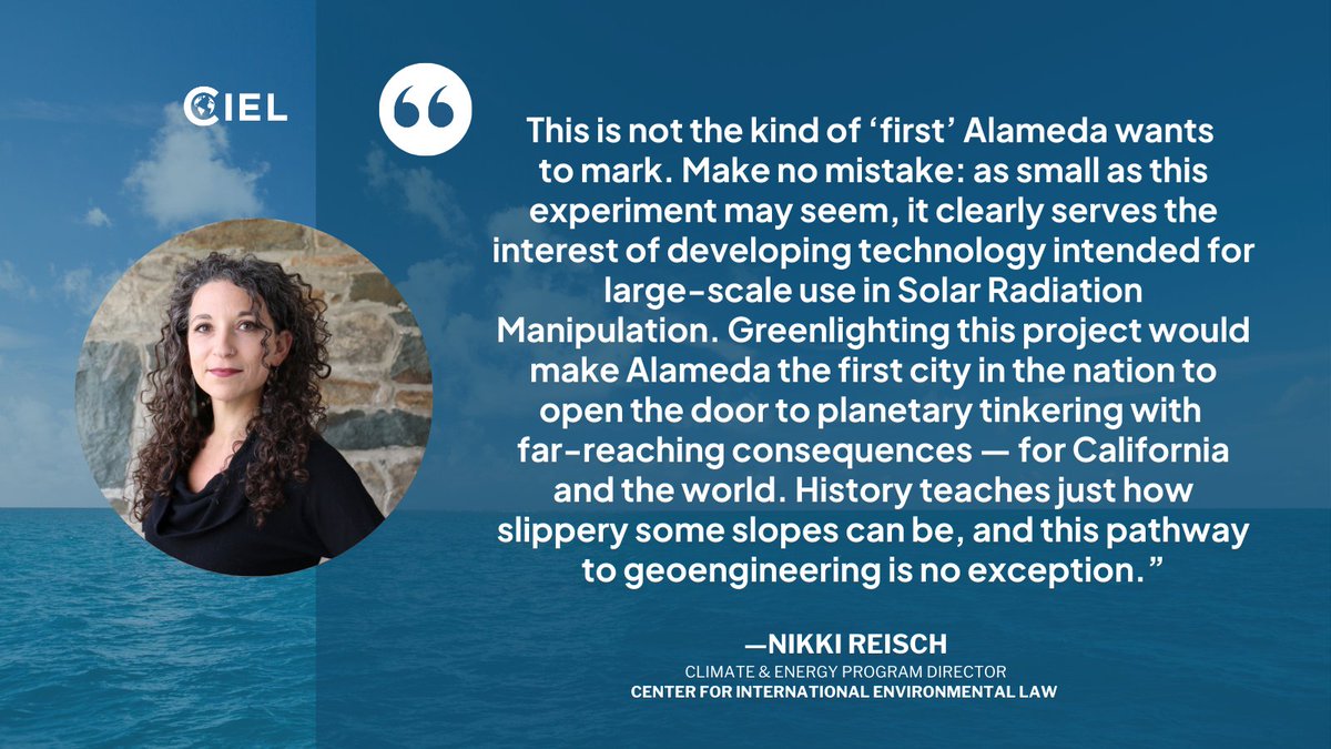 ciel_tweets's tweet photo. CIEL’s @NikkiReisch urges @CityofAlameda to reject the US’  first proposed Cloud Brightening Experiment in tonight’s stacked city council hearing.

Read more about the risks of #geoengineering in our statement: https://t.co/fKzbctM5kl https://t.co/4IADACfNoD