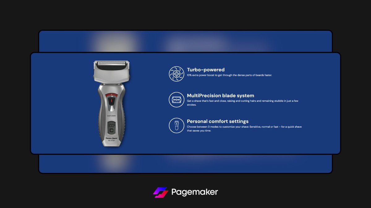 PagemakerHQ's tweet image. Display product feature descriptions on your e-commerce landing page using bullet points.
Check this Tailwind CSS feature module design, highlighting benefits.
Preview template: electronics-rn5.pagemaker.link
#FeatureModule #WebsiteBuilder #WebsiteDesign #NoCode #Ecommerce