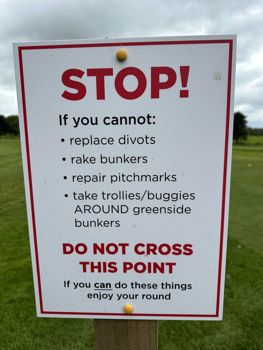 Played a course on Monday, who had positioned this sign just before the 1st tee. Every course should adopt similar messaging. 👍