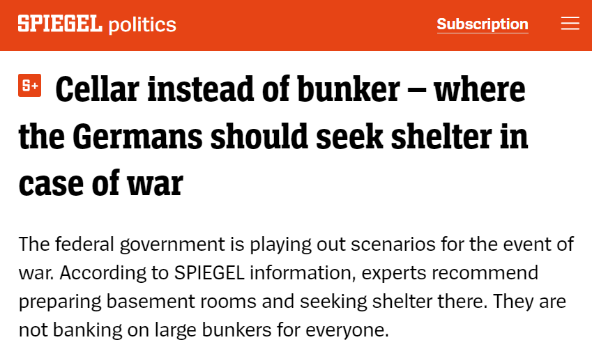 disclosetv's tweet photo. NEW - Germans should prepare basement rooms and seek shelter there in case of war, the "experts" now say. https://t.co/A8aay84yXI