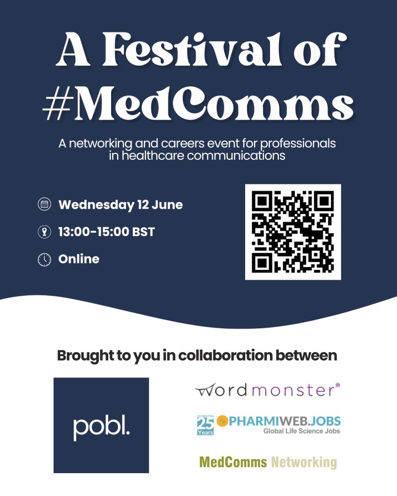 STOP PRESS! Wednesday 12 June is #MedComms Day 2024 and more tickets have now been allocated for the online Festival of #MedComms &gt;&gt; A new networking and careers event for professionals in healthcare communications. Use the QR code below or visit tickettailor.com/events/pobl1/1…