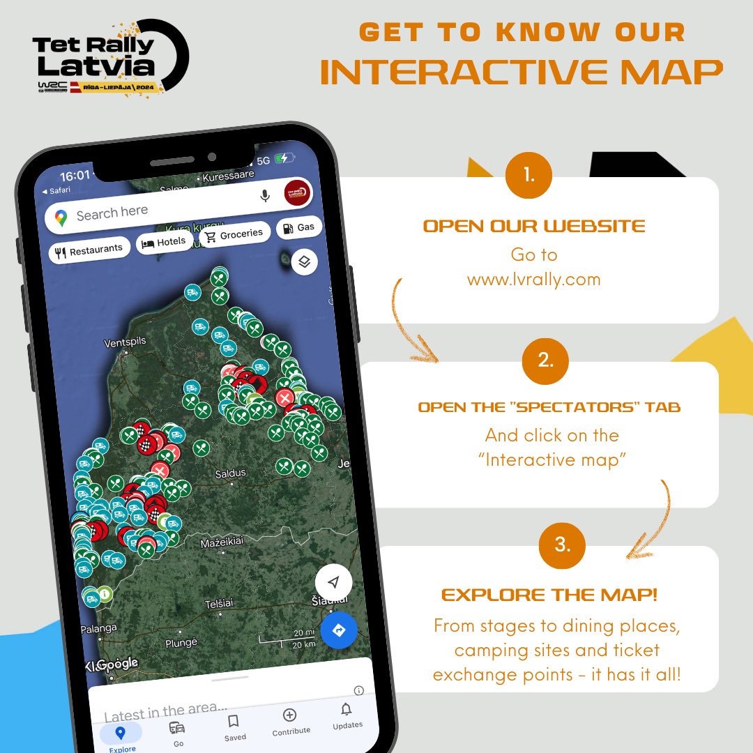 Get to know our interactive map! 🗺️

The interactive map has all the information that’s needed for Tet Rally Latvia spectators. From stages to dining places, camping sites, ticket exchange points and fan zones - it has it all! 

🔗 lvrally.com/en/spectators/…

#TetRallyLatvia #WRC