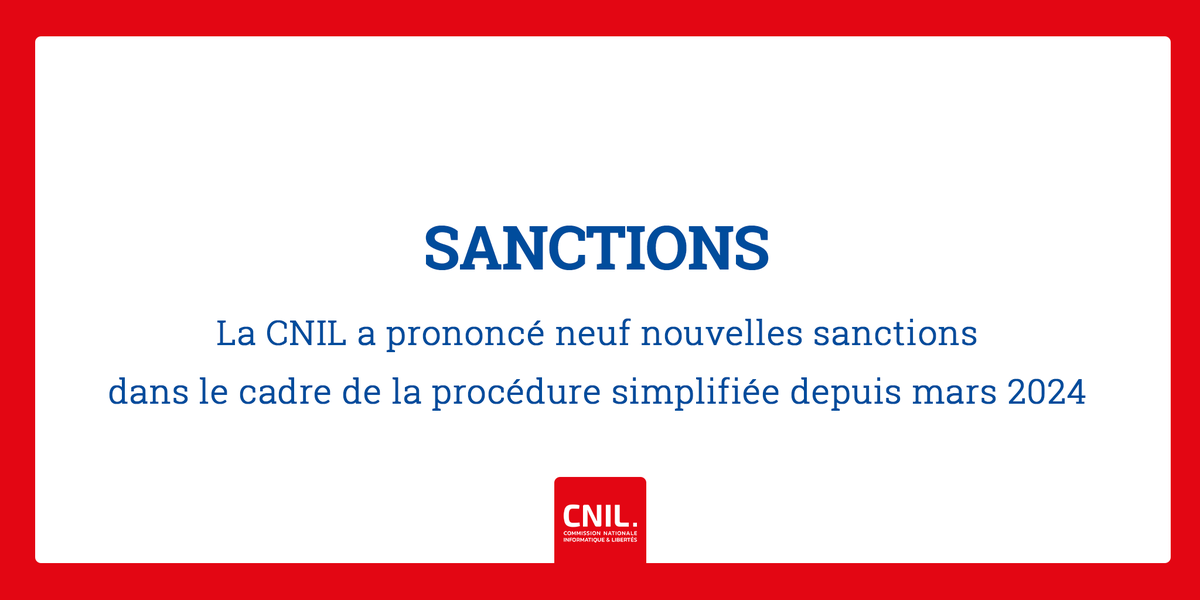 CNIL's tweet photo. 🔴Minimisation des données, cookies, traitements illicites, sécurité des données ou encore non coopération et non réponse à une demande d’exercice des droits : une diversité de manquements sanctionnés par la CNIL dans le cadre de sa procédure simplifiée👉 https://t.co/lgAdT12bz1 https://t.co/UbzbmVODni