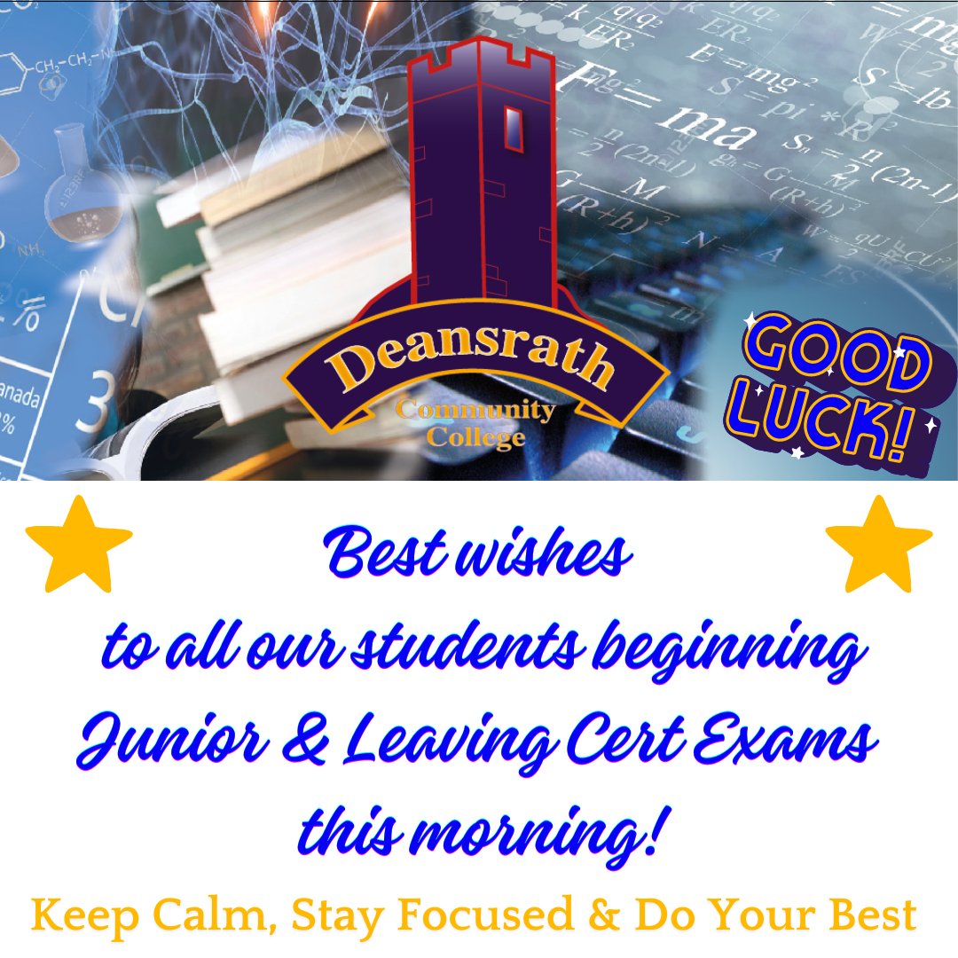 Wishing all our best to our 3rd and 6th Year Students as they begin their Junior and Leaving Cert Exams this morning. Remember - keep calm, stay focused and do your best!  You can do it! 

#goodluck #examtime #juniorcycle2024 #leavingcert2024 #ddletb #teamddletb