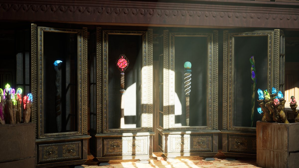 iokiss_'s tweet photo. 杖達を陳列！
小物の製作って終わりが見えない。

#blender #blender勉強中 #b3d #UE5 https://t.co/I04V6gvQip