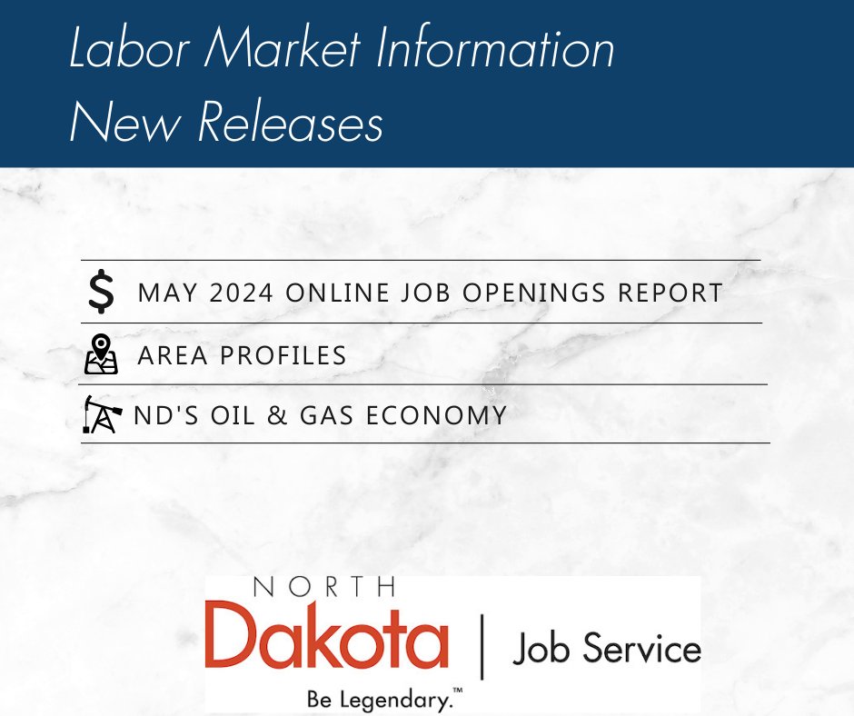 JobServiceND's tweet image. The Labor Market Information Center just released updated products! Visit ndlmi.com for more info. #ndworkforce #ndlmi