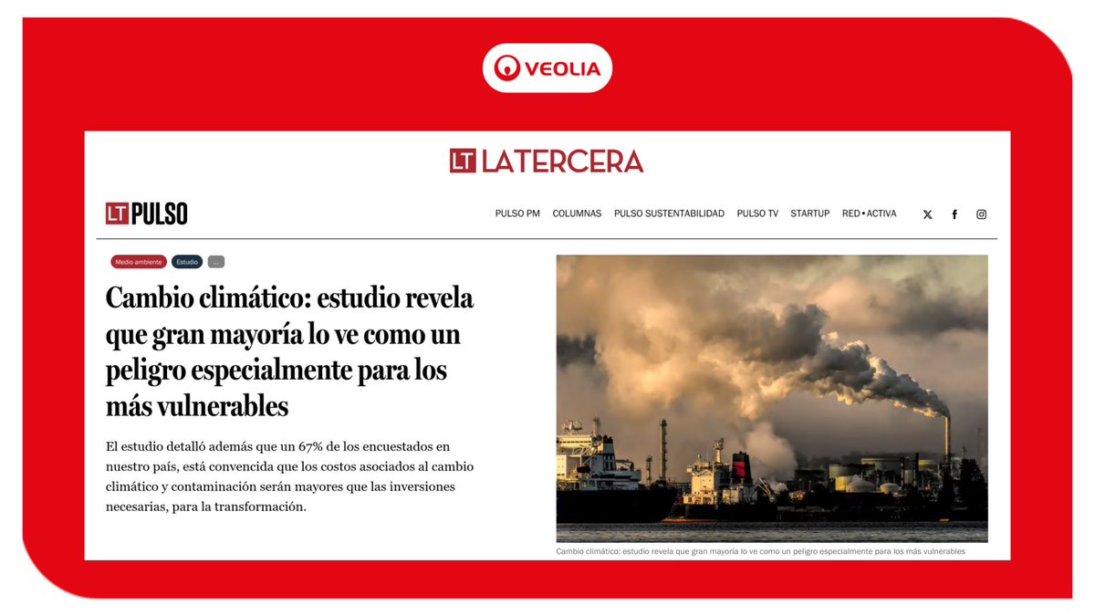 Veolia y @ELABE lanzan estudio Barómetro de la Transformación Ecológica 2024.
En el Día Mundial del Medioambiente, presentamos las conclusiones de esta encuesta de Chile y otros paises.
Revisa los detalles en: tinyurl.com/42k33z37
