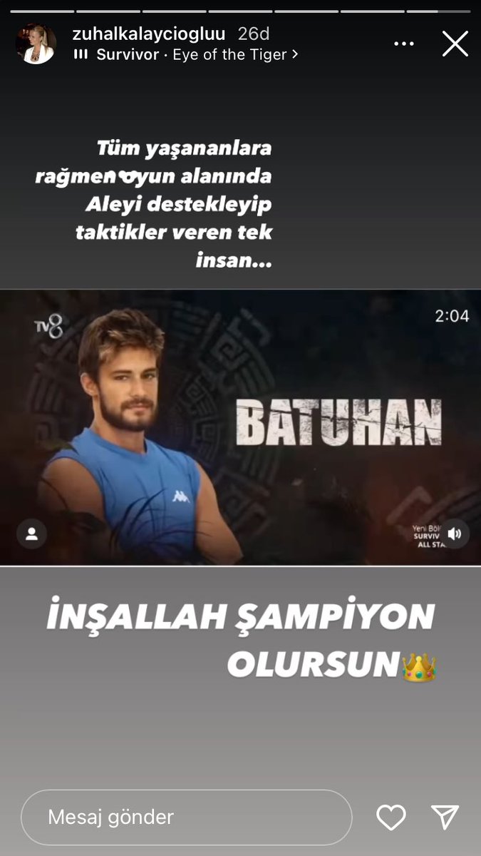 Zuhal Kalaycıoğlu da bizim gibi düşünüyor. 
Günlerdir bize, bana sorup duruyorsunuz. Neden Batuhanın şampiyon olmasını istiyorsun diye?
Nagihan gittikten sonra hakkını veren tek kişi, dürüstlüğüyle, objektifliğiyle doğruları dile getiren tek kişi!

İnşallah şampiyon olacaksın!