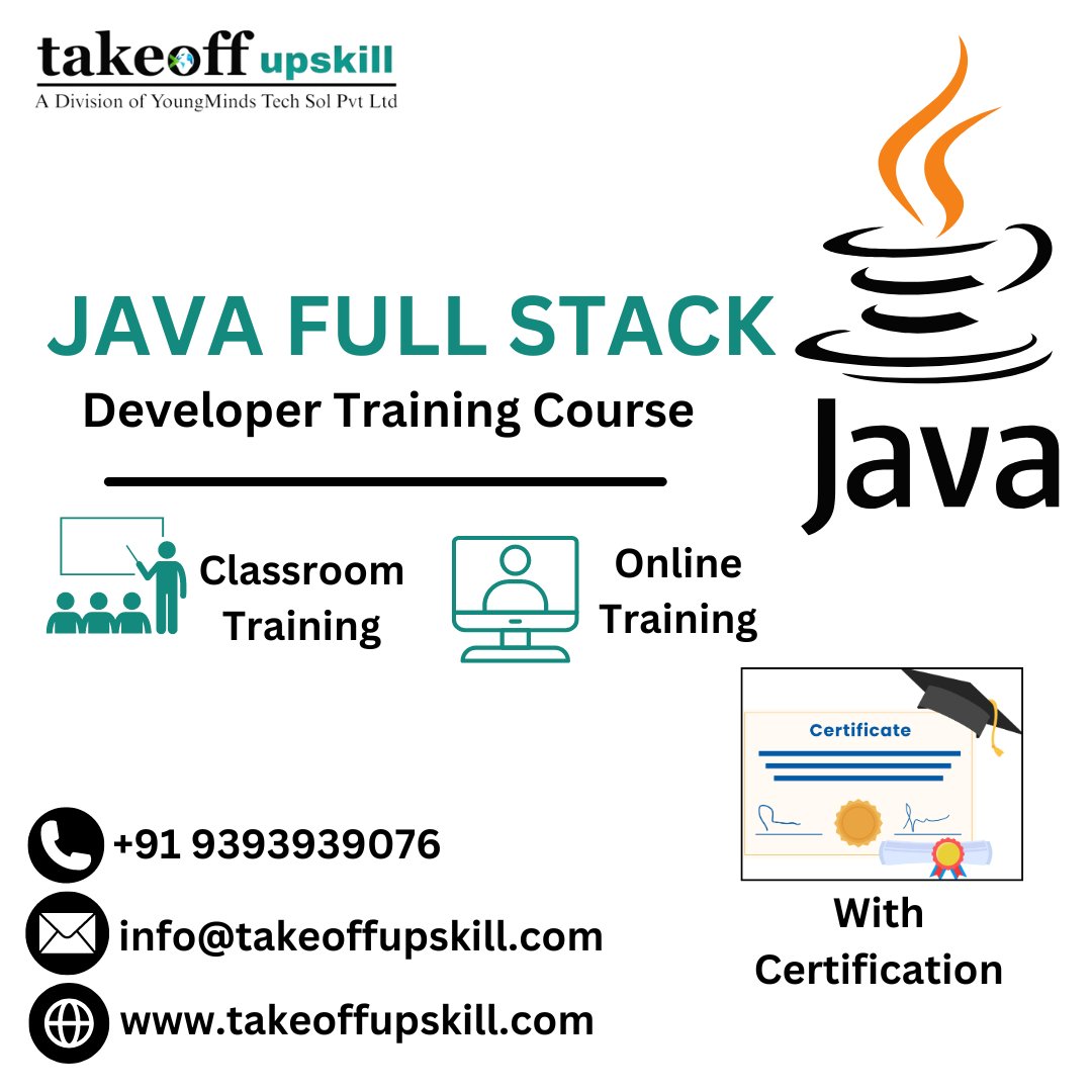takeoffupskill's tweet image. No.1 Java Full Stack Developer Training Course
Learn Advance Java to Find a RIGNHT JOB?
Please visit takeoffupskill.com in Tirupati
#FullStackDevelopmentTraining #djangoframework #Training #Java #Certification #Courses #traininginstitute #takeoffupskill