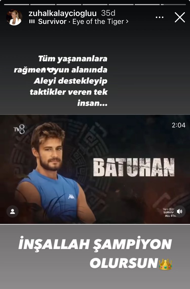 Aleyna Kalaycıoğlu’nun annesi Zuhal Kalaycıoğlu’ndan Batuhan Karacakaya’ya destek paylaşımı.

#SurvivorAllStar2024