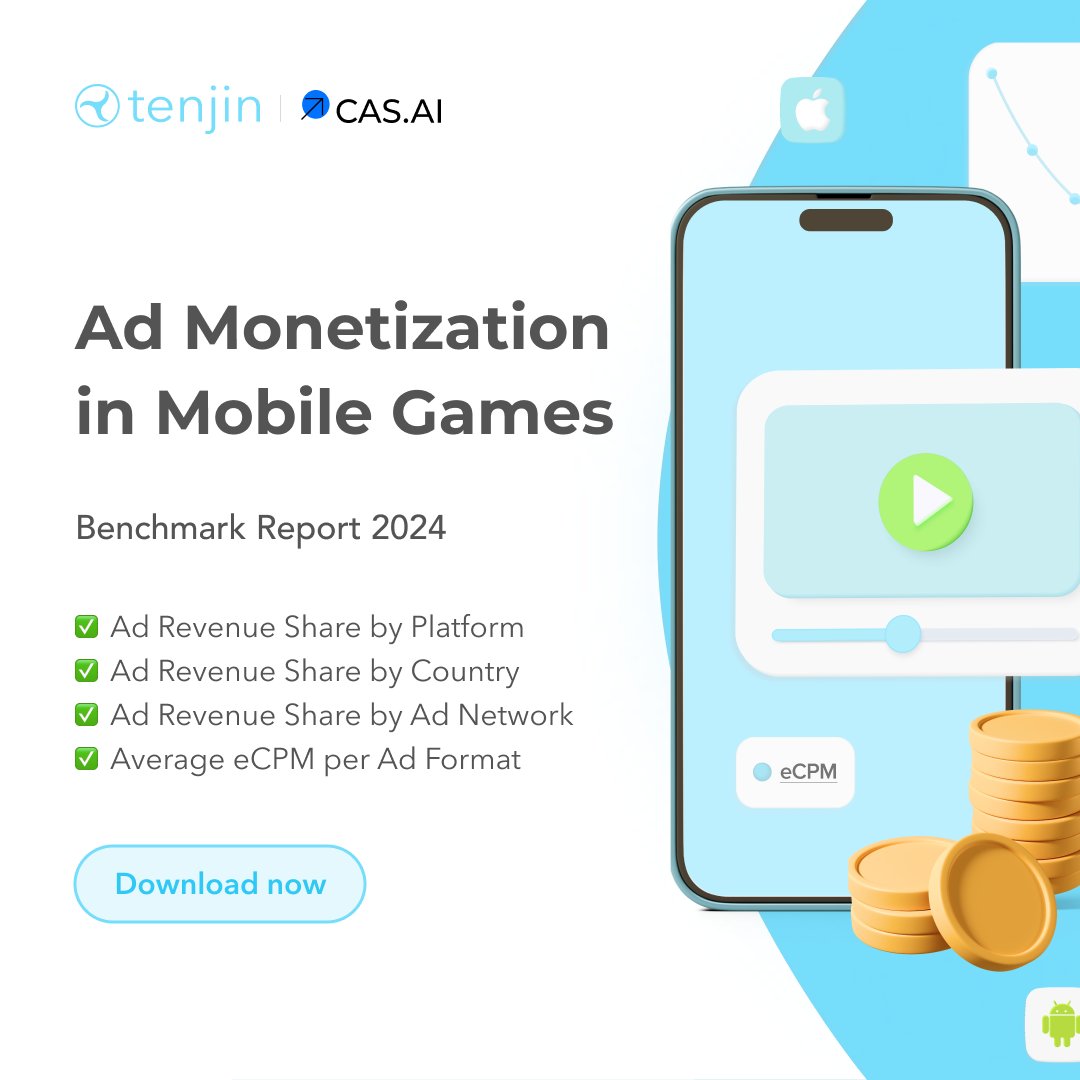 🚀🚀Hey Mobile Publishers! We have some exciting news! We partnered with CAS.AI to bring you an exclusive ad monetization benchmark report!

Get data on ad revenue share by platform, country, &amp; ad network, as well as eCPM by ad format

👉 hubs.ly/Q02z3BPC0