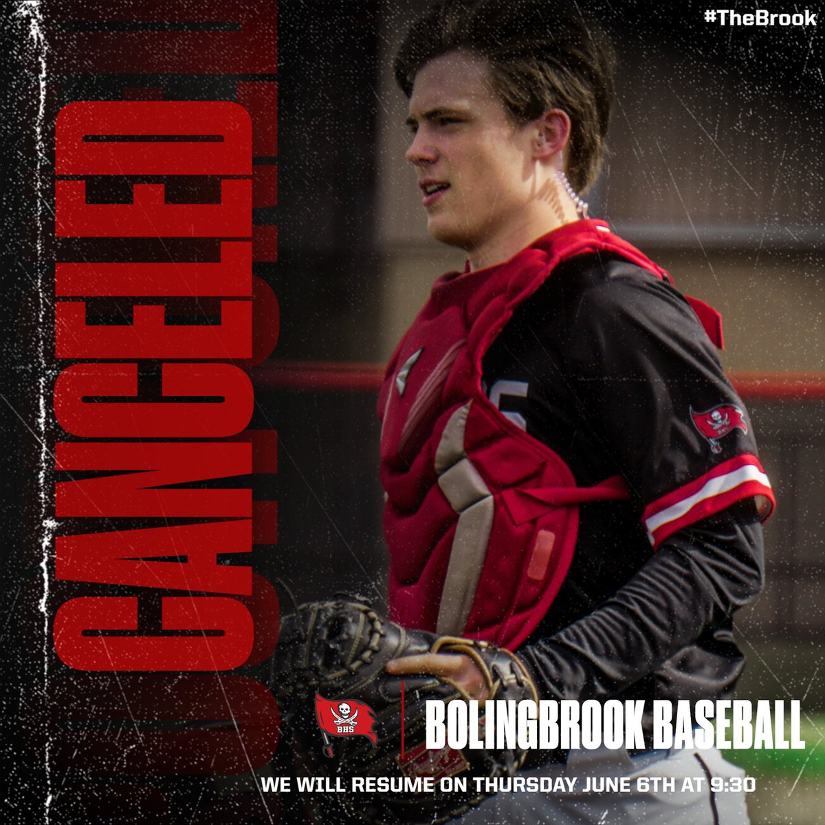 Due to field conditions and expected storms this morning, camp today has been canceled. We will resume tomorrow at 9:30. #BrookBoys #LETSGO