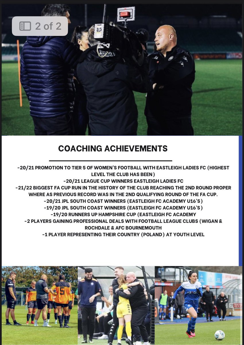 Time for one final push for next season. Looking for management positions across men’s &amp; women’s football. Wessex 1 / Southern Region Women’s &amp; above ⚽️
