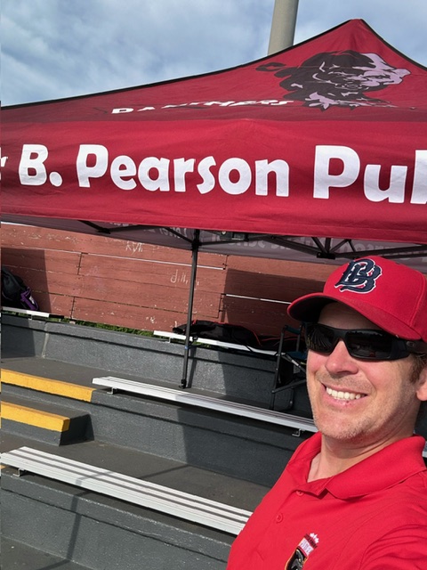 Mr. Garey awaits our Track n' Field athletes at the area meet today. Good luck Panthers!