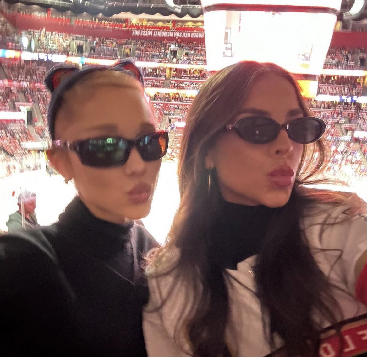 thegrandeheelss's tweet image. ariana grande and courtney at a florida panthers’ game recently