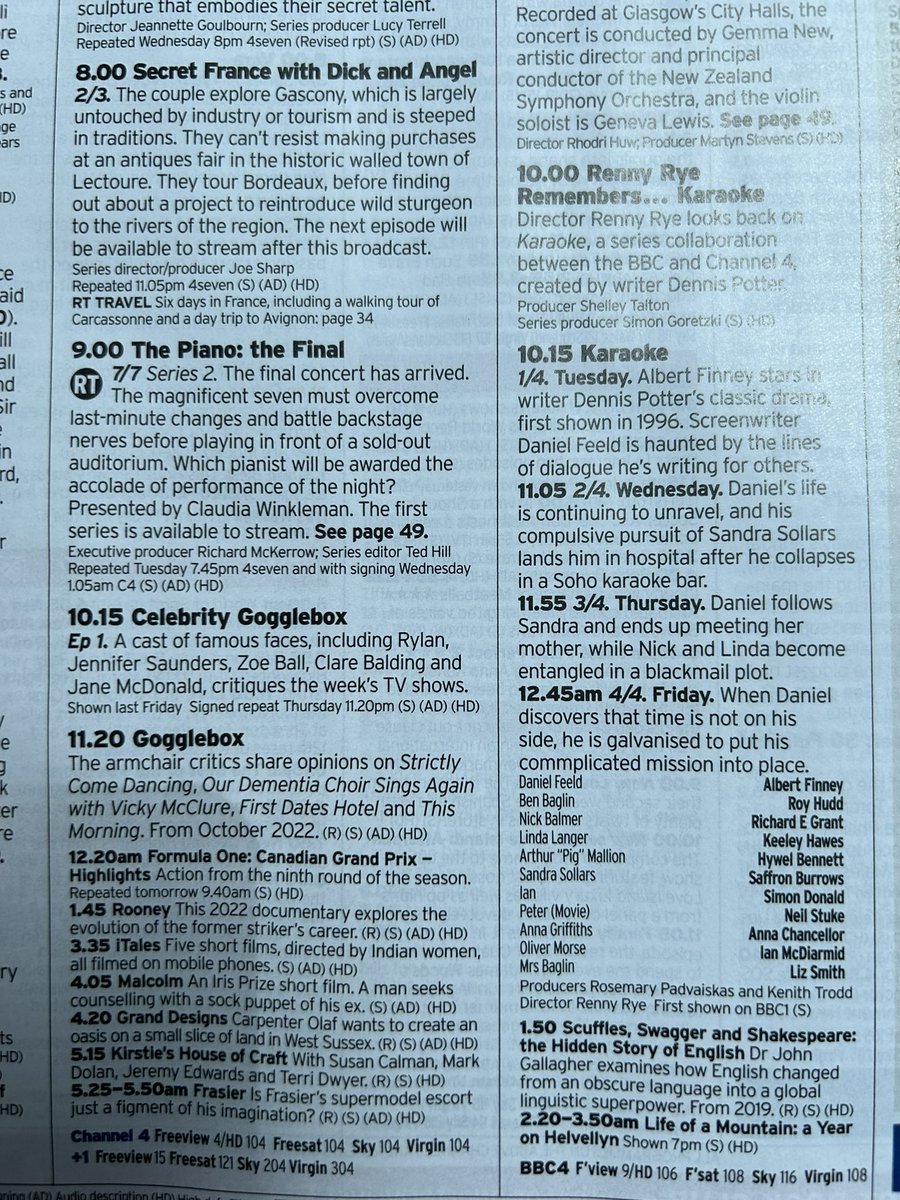 If you can tear yourself away from the final of The Piano(!) I am featuring on BBC 4 at 10:00 on Sunday night before a mass screening of 4 hours of Dennis Potter’s and my ‘Karaoke’. (OK, maybe just record it and watch at your leisure later or watch on iPlayer)!