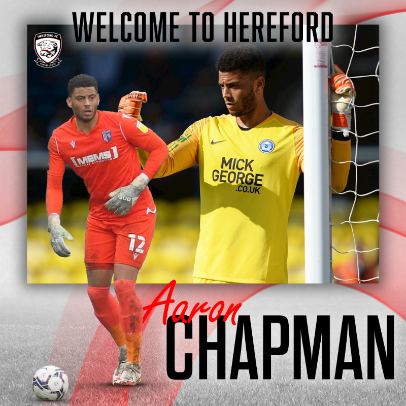 HerefordFC's tweet photo. Welcome to Hereford, Aaron! 🐮

Goalkeeper, Aaron Chapman signs on at Edgar Street. 🧤
#COYW | #OurCity